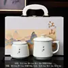 Taza de Cerámica Ru Kiln con Patrón de Loto Entrelazado Dorado y Plateado Set de Tazas de Oficina Set Completo de Vasos de Agua Taza de Té de Gran Capacidad Caja de Regalo Regalo