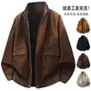 Chaqueta de terciopelo retro americana para hombre, nueva tendencia otoño e invierno, versátil, casual, corte holgado, cuello alto, ropa de trabajo, chaqueta coach