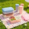 Caja de almuerzo de plástico portátil para llevar, apta para microondas, juego de fiambrera para estudiantes y vaso de agua, fiambrera de frutas para trabajadores de oficina