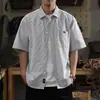 Camisa de Manga Corta a Rayas Verticales de Nuevo Estilo para Hombre de Verano, Atractiva Camisa Casual Holgada de Manga Media Talla Grande, Chaqueta Cardigan, Moderna