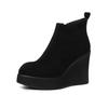 Botas de Cano Curto com Salto Anabela de Couro Genuíno, Solado Grosso, Bico Fino, 10,5cm, para Pessoas Baixinhas, Novo Estilo Outono e Inverno 2026, Plataforma Impermeável, de Pele de Ovelha