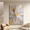 Decoración moderna de sala de estar de lujo ligero, pintura de pared de fondo de sofá floral abstracta con flores doradas, mural de entrada de alto nivel