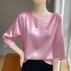 2025 Nuevo Estilo de Verano Satén Sedoso Cuello Redondo Manga Tres Cuartos Camiseta de Mujer Jacquard de Uva Jersey Camiseta Base Top