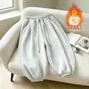 Calça jogger infantil patchwork, estilo primavera e outono, calça esportiva casual larga para meninos, calça de algodão estilo lanterna lisa para meninas