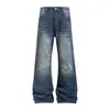 Calça jeans branca lavada flare, perna larga solta, estilo vibe vintage, calça longa casual hippie moderna desgastada para homens
