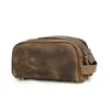 Necessaire com Padrão Crazy Horse Personalizada Bolsa de Maquiagem Quadrada Retrô de Grande Capacidade Portátil Bolsa de Maquiagem Retrô