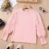 Camada Base Rosa Bolha Manga Longa para Meninas Nova Coleção Primavera e Outono Top Canelado Gola Redonda Infantil Camiseta Estilosa para Menina