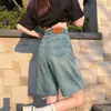 Shorts de Mezclilla Retro Nostálgicos de Cinco Puntos para Mujer Verano 2025 Nuevos de Cintura Alta Corte A Sueltos Adelgazantes de Aspecto Pantalón de Cinco Puntos Pierna Ancha