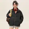 Jaqueta de Algodão com Gola Alta para Homens e Mulheres, Novo Estilo Inverno 2025, Acolchoada, Quente, Modelagem Solta, Casaco de Algodão Liso, Jaqueta Puffer de Inverno para Mulheres