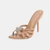 Zapatos simples de mujer con tiras finas multicolor y punta fina inspirados en celebridades, sandalias de tacón alto con hebilla de diamante de talla grande para uso en exteriores