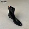 Botas ajustadas elásticas de tacón grueso con cremallera trasera de cuero genuino para mujer, nuevo modelo 2026, botas cortas retro de suela gruesa para otoño e invierno, botas Martin