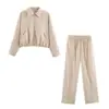 Comercio Exterior 2026 Otoño Nuevo Moda Europea y Americana Chaqueta Abrigo con Cuello Polo Traje de Pantalón Largo Casual para Mujer