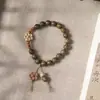 Pulsera de Sándalo Verde, Nueva Pulsera de Cuentas de Buda de Sándalo Verde Estilo Chino, Pulsera de Flor de Durazno, Pulsera Artesanal de Madera, Pulsera de Estilo Étnico