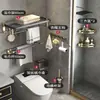 Estante de baño de aluminio espacial, toallero de pared, estilo de lujo ligero, no requiere perforación, para almacenamiento de toallas de baño, inodoro y de mano