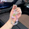 Llavero de Coche con Abalorio de Cristal de Cereza de Moda Cadena de Abalorios Creativa Colgante para Teléfono Adorno de Fruta Personalizado para Bolsos de Mujer