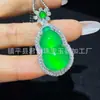Colgante de crisoprasa verde hielo de alta calidad, bañado en plata con diamantes, amuleto de Buda con cierre de paz, colgante de jadeíta, suministro al por mayor para transmisión en vivo