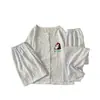 Conjunto de Pijama de Tres Piezas de Algodón Nube para Mujer, Verano Manga Corta Shorts Pantalones Largos Dibujos Animados Estudiante Ropa de Casa Conjunto, Estilo Portátil
