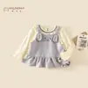 Camiseta de Manga Larga de Otoño para Niña 2026 Nuevo Modelo Clase A Casual Cuello Redondo Top Conjunto de Dos Piezas Primavera-Otoño Ropa Infantil de Moda