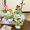 Maceta de punto hecha a mano con forma de pompón, decoración para el hogar, flores artificiales tejidas, ramo de ganchillo de lana, regalo, transfronterizo