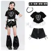 Fantasia de Dança Jazz Infantil Menina Top Cropped Coração Preto e Branco Conjunto de Roupa de Dança Meninas do Jazz Traje de Performance de Passarela Feminino