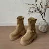 Botas da moda com fivela de afinar, nova coleção outono e inverno, salto grosso, comprimento até a panturrilha, estilo europeu e americano, sola grossa para altura extra, design 2026