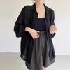 Camisa Protectora del Sol Negra Casual y Ligera para Mujer, Camisa de Gasa Verano 2026, Cárdigan Exterior, Chaqueta Ligera Protectora del Sol
