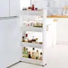Estante de Almacenamiento Móvil de Plástico al por Mayor en Stock, Estante de Almacenamiento para Espacios Pequeños de Cocina y Baño, Estante Deslizante Multicapa con Ruedas