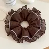 Goma para el pelo de encaje de malla con lunares color café estilo coreano para mujer, moño estilo perezoso, accesorio para el pelo grande y elegante, goma para el pelo