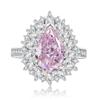 Joyería Mu Jing 2023 Nuevo anillo de gota de agua de diamante rosa con diamante de alto carbono 8*12 de plata 925, moda de lujo europea y americana para mujer