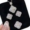 Lujo Ligero Retro Nacional de Moda Gato Blanco Ojo de Tigre Perla Trébol de Cuatro Hojas Collar Pendientes Anillo Refinado Elegante Conjunto Versátil