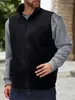 Colete Masculino Estilo Britânico Outono e Inverno Cor Lisa Gola Alta Estilo Fashionável Lã Polar Quente Zíper Completo Montanhismo ao Ar Livre