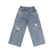 Calça Jeans Feminina com Rasgos Únicos, Perna Larga, Longa, Tamanho 26, Nova Coleção Primavera/Verão, Roupa Infantil de Comércio Exterior, Atacado para Idades 3-8