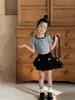 Camiseta Regular de Hombro para Niñas Princess Yuyu Verano Nuevo de Moda Ajuste Delgado Dulce y Picante Top Corto con Lazo para Bebés Niñas