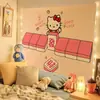 Tecido de Parede Pendurado com Fundo Cartoon Hellokitty Tecido de Fundo para Quarto de Menina Decoração de Parede em Tecido
