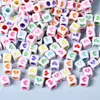 Miçangas de Coração Acrílicas Coloridas Misturadas Acessórios para Joias DIY Miçangas Soltas com Furo Reto Pulseira de Coração Colorida Feita à Mão Miçangas Quadradas