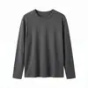 Camiseta Base de Otoño Tencel Lino Hombro Recto Color Sólido Simple Cuello Redondo Manga Larga para Mujer Holgada Casual