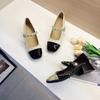 Sapatos Elegantes de Salto Médio Mary Jane Femininos Novidades Outono 2024 Explosões Sapatos de Couro com Salto Grosso Pérola Francesa Sapatos de Camada Única Combinando com a Cor