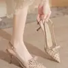Sandalias de tacón de aguja de estilo nuevo para verano 2026, Zapatos de tacón de aguja de punta fina con lazo, de moda y casual, para mujer