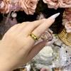 Anillo abierto con diseño de nicho galvanizado en oro auténtico con ocho diamantes Mangxing y textura de paisaje antiguo de camelia para mujer