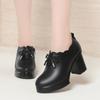 Tacones Altos, Zapatos de Pasarela Cheongsam para Mujer, Zapatos de Madre, Zapatos de Cuero para Mujer Primavera y Otoño, Zapatos de Boca Profunda con Lazo, Envío Directo de Una Pieza