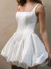 Vestido de Boda Ligero Europeo y Americano Satén Sencillo Tirante Doble Corto Lujo Ligero Nicho Fotografía de Viaje Falda Abullonada Estilo Hada Vestido Diario