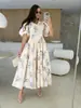 Em Estoque Amazon Aliexpress Comércio Exterior Europeu e Americano Roupas Femininas Novo Vestido com Barra Larga Estampado de Manga Curta com Amarração