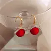 2022 Novo Estilo Coreano Moderno Elegante Brincos Longos Femininos Estilo Coreano Simples Outono e Inverno Ágata Vermelha Brincos de Pérola Brincos
