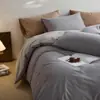Conjunto de quatro peças 100% algodão escovado de alta contagem de fios, capa de edredom simples de algodão puro estilo nórdico, lençol de cima, lençol com elástico, conjunto de cama