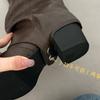 Botas de pelo plissado, botas femininas ocidentais, saltos grossos, botas de calça com fivela de cinto não mais que até o joelho
