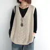 Chaleco de punto para mujer, fino, suelto, de talla grande, ahuecado, sin mangas, con cuello en V, estilo vintage, para otoño