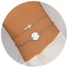 Amazon 2025 Novo Pulseira Redonda de Aço Inoxidável Colorido com 26 Letras Pingente de Cruz Empilhada Moda Fashion Roupas de Trabalho