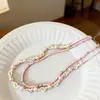Dulce Chica~Collar de Doble Capa con Flor de Perlas Rosas, Nuevo Accesorio de Verano 2026, Cadena Elegante para Clavícula Estilo Bosque