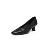 Sapatos de Salto Alto de Couro Genuíno Estilo Novo 2026 para Mulheres, Salto Gatinho, Bico Quadrado Pequeno, Sapatos de Couro Patchwork, Couro Bovino Macio, Confortáveis para o Trabalho e o Deslocamento