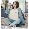 Pijamas Nuevos de Otoño e Invierno para Mujer, Franela Engrosada, Pantalones Largos Casuales de Dibujos Animados Dulces, Ropa de Casa de Terciopelo Coral para Mujer